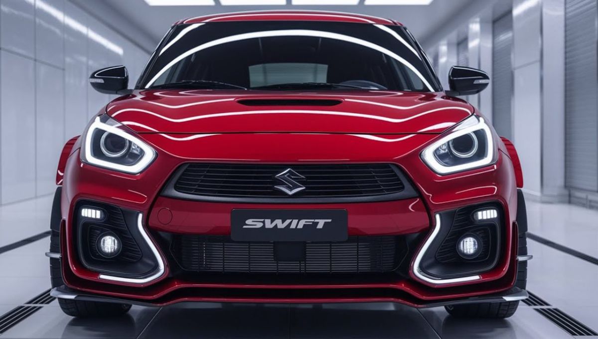 नई Maruti Suzuki Swift 2025 फ्रंट व्यू – स्टाइलिश हैचबैक कार