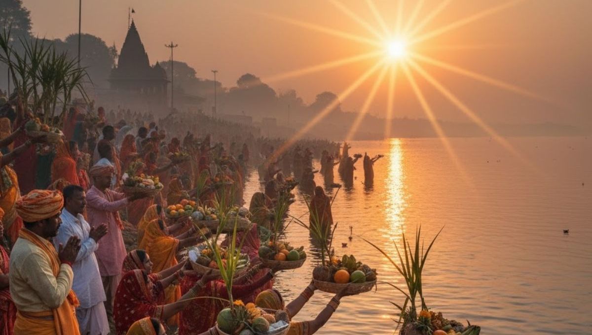 Chhath Puja 2025 Usha Arghya: सुबह के समय सूर्य देव को अर्पित अर्घ्य