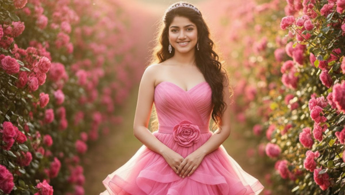 Gemini AI Flower Dress Prompts से बना शानदार डिजिटल फ्लोरल ड्रेस पोर्ट्रेट