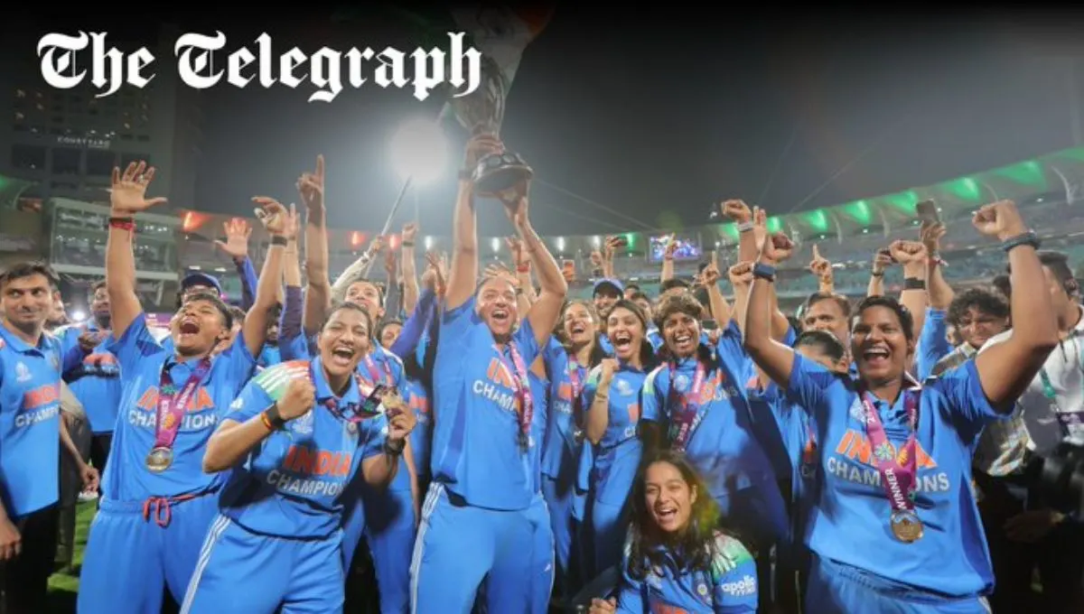Women’s World Cup 2025 India Winner – भारतीय महिला क्रिकेट टीम ट्रॉफी के साथ जश्न मनाते हुए, वर्ल्ड कप 2025 चैंपियन
